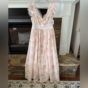 Pink Floral Lace Waist Maxi Dress
